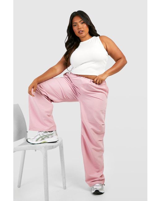 Boohoo Plus Shell Parachute Cargo Pants in Pink | Lyst UK
