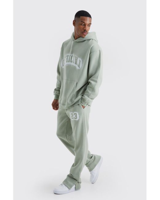 BoohooMAN Green Oversized Official Spray Print Tracksuit for men