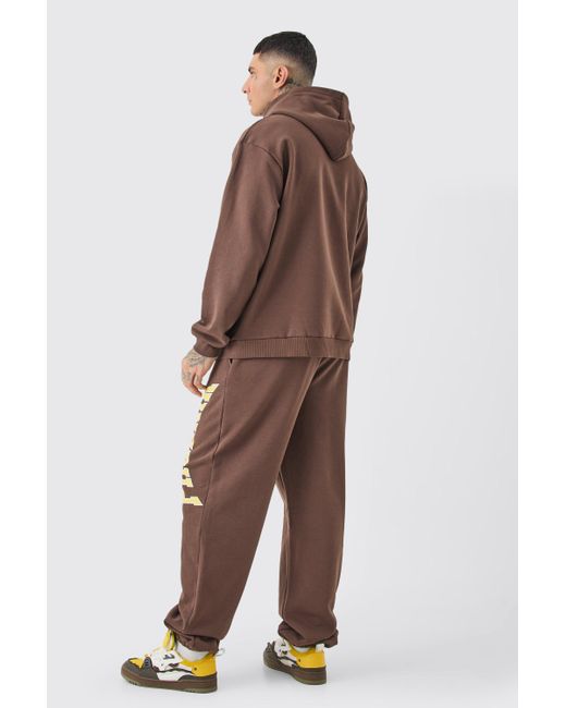 BoohooMAN Brown Tall Phoenix Oversized Hooded Tracksuit for men