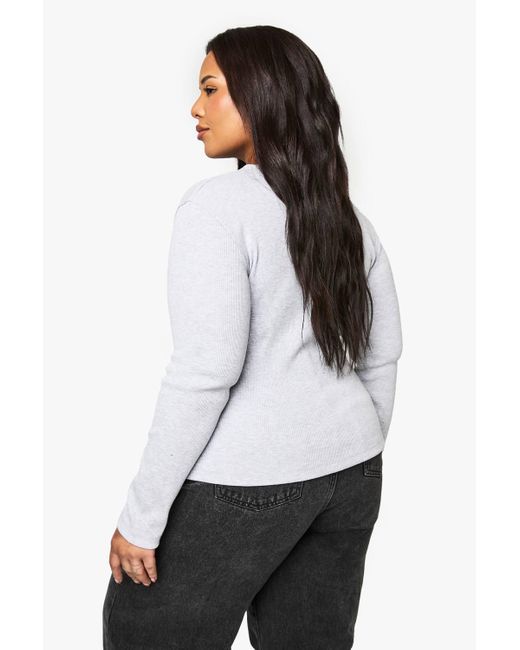 Boohoo White Plus V Neck Ribbed Button Down Top