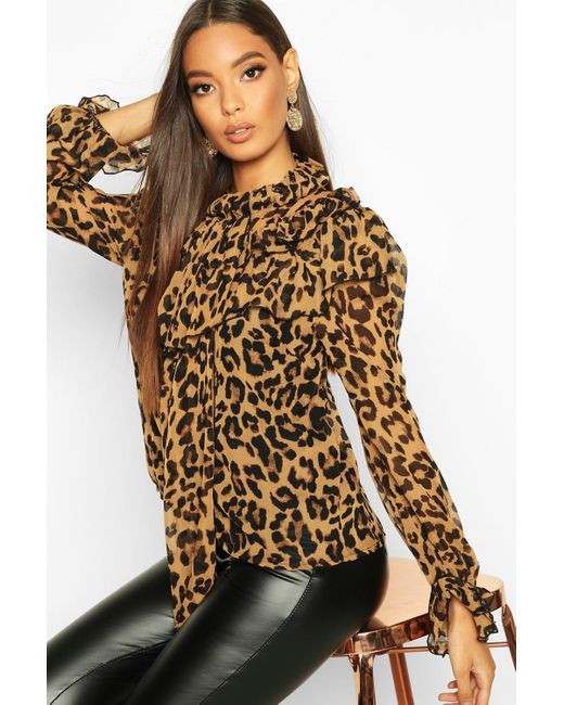 Womens Ladies Animal Snake Leopard Print Tie Up Pussy Bow Blouse Shirt Smock Top