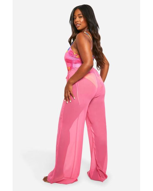 Boohoo Pink Plus Drawstring Tie Beach Pants
