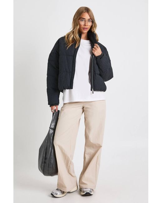 Boohoo Blue Textured Puffer Jacket