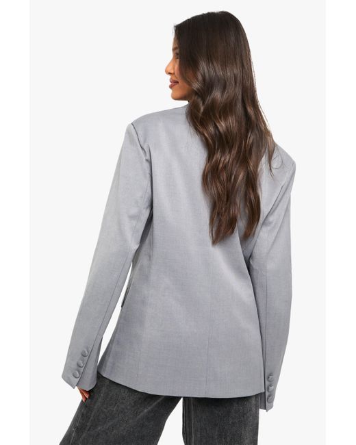 Boohoo Gray Tailored Cinched Waist Wrap Blazer