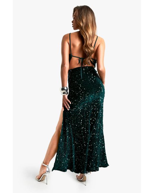 Boohoo Black Velvet Sequin Slip Maxi Dress