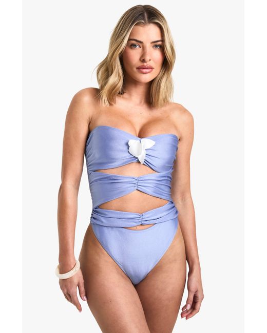 Bañador Con Abertura Y Apliques De Orquídeas Boohoo de color Blue