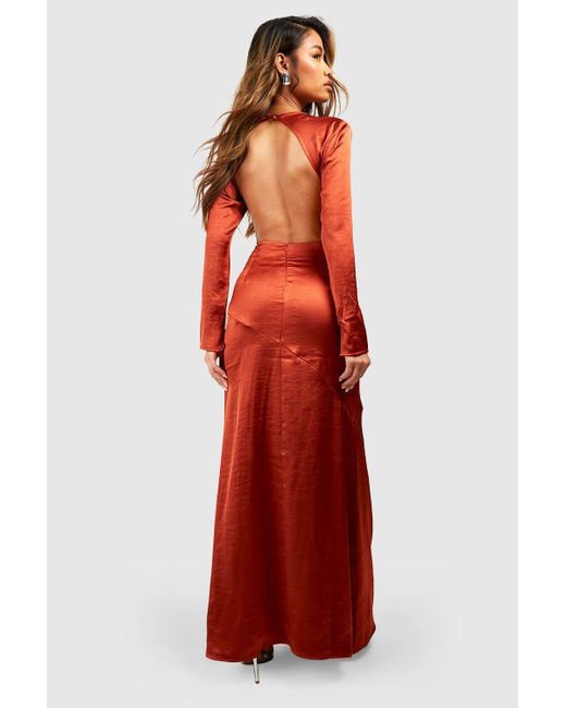 Boohoo Red Satin Cut Out Low Back Slip Midaxi Dress