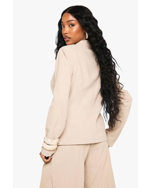 Boohoo Natural Tailored Linen Look Single Breast Blazer