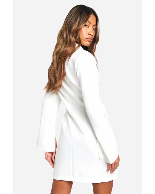 Boohoo White Fitted Corset Waist Tailored Blazer Dress