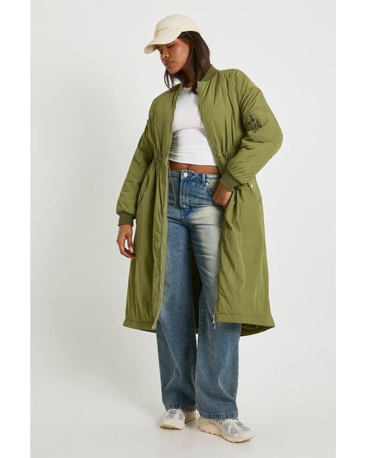 Boohoo Green Maxi Cinched Bomber Jacket