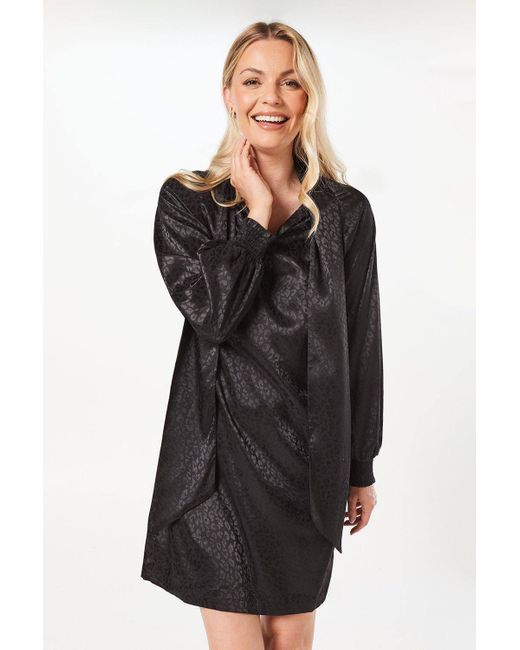Wallis Black Jacquard Satin Pussybow Shift Dress