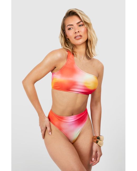 Boohoo Orange Ombre One Shoulder Bikini Set