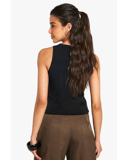 Boohoo Black Double Layer Slinky Racer Neck Top