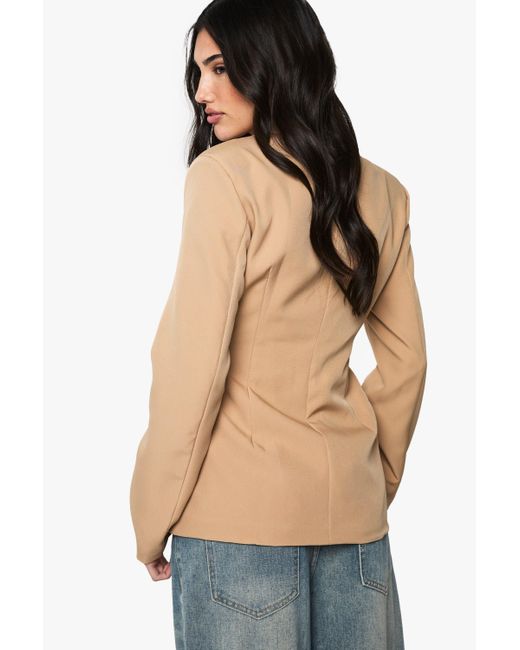 Boohoo Natural Button Down Tailored Blazer