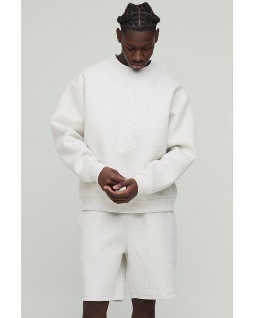 BoohooMAN White Oversized Bonded Scuba Sweatshirt Short Tracksuit for men