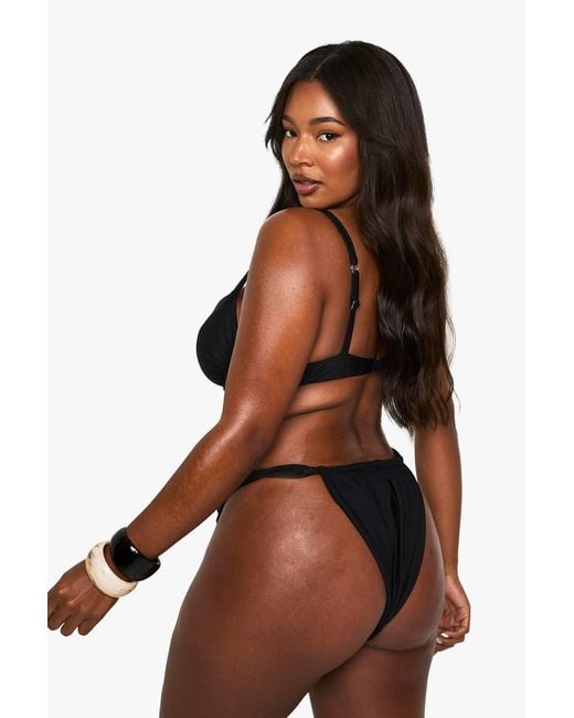 Boohoo Black Plus Shell Trim Underwire Bikini Top