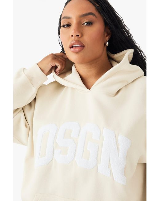 Sudadera Plus Con Capucha Y Bordado De Felpa Dsgn Boohoo de color Natural