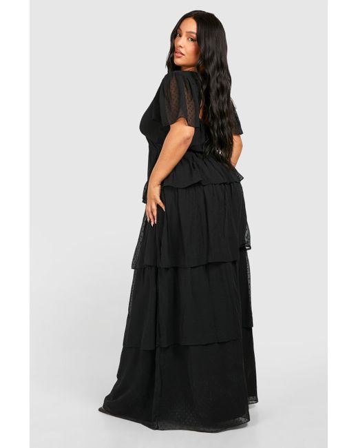 Boohoo Black Plus Woven Angel Sleeve Tiered Maxi Dress
