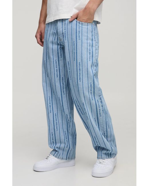 Vaqueros Holgados De Rayas Con Estampado Láser Boohoo de color Blue