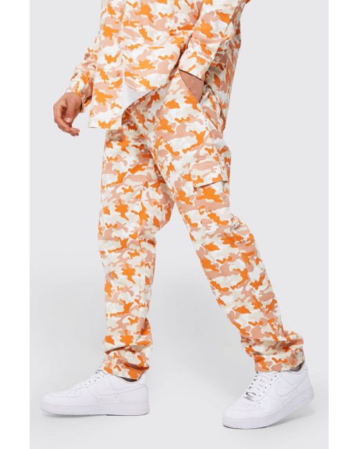 BoohooMAN Straight Leg Ripstop Camo Cargo Pants in Orange for Men Lyst