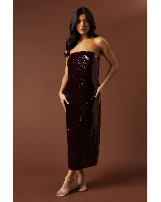 Oasis Brown Occasion Clear Sequin Bandeau Maxi Dress