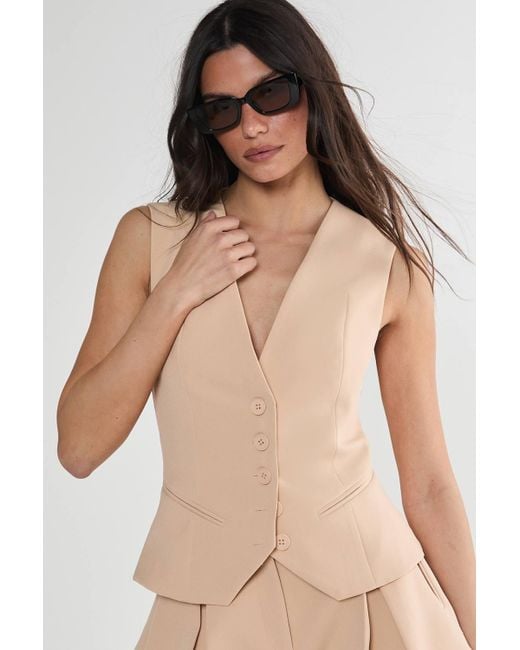 Nasty Gal Natural Tailored Button Through Waistcoat