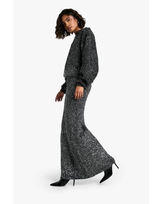 Boohoo Women's Black Tall Tinsel Knit Sweater And Maxi Skirt Co Ord -  benaras.co