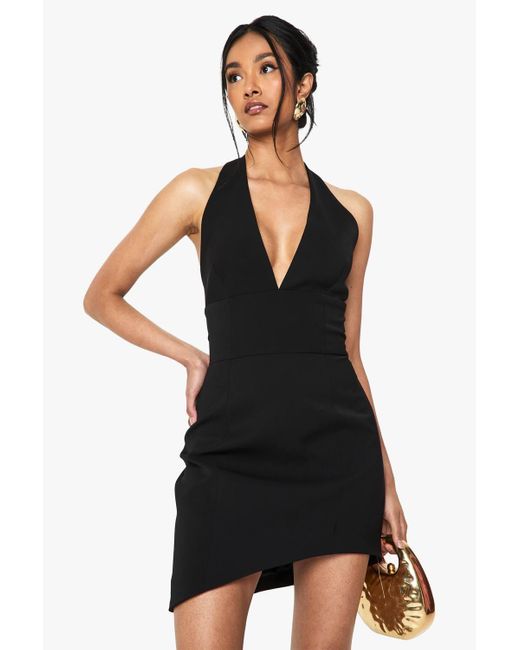 Boohoo Women's Black Halterneck Tailored Asymmetric Mini Dress -  www.rajagirimanappuram.com