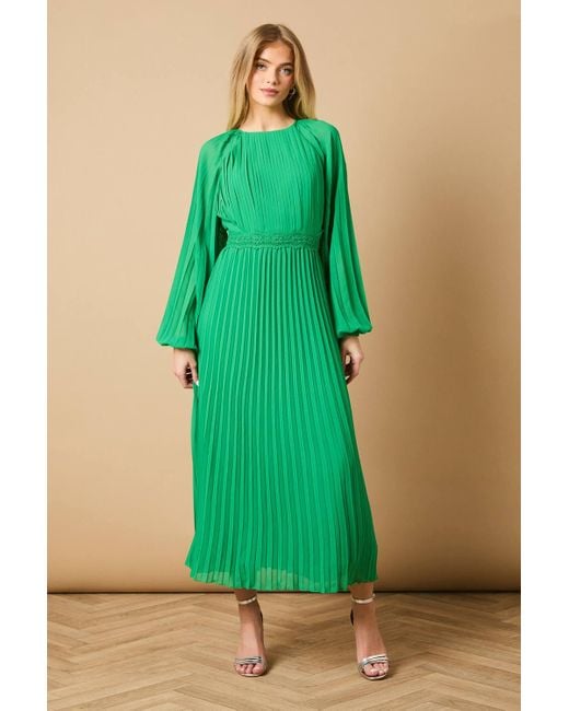 Oasis Women's Green High Neck Mesh Long Sleeve Maxi Dress