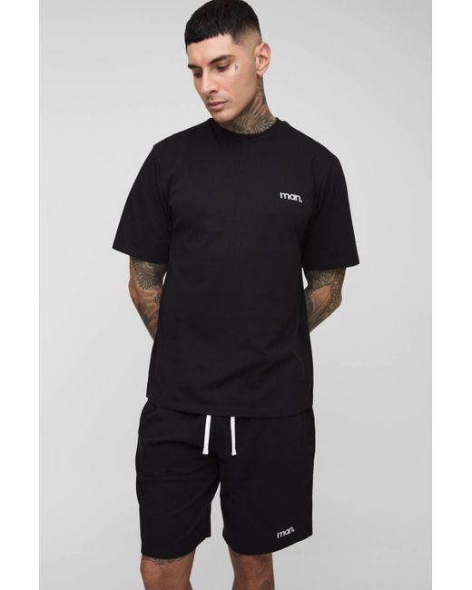 Boohoo Black Tall Embroidered Regular Fit T-Shirt & Short Set