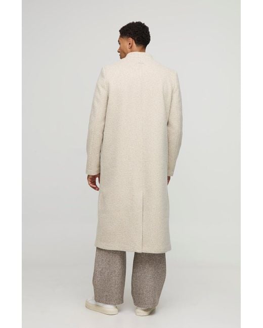 BoohooMAN Natural Oversized Longline Double Breasted Collarless Melton Overcoat for men