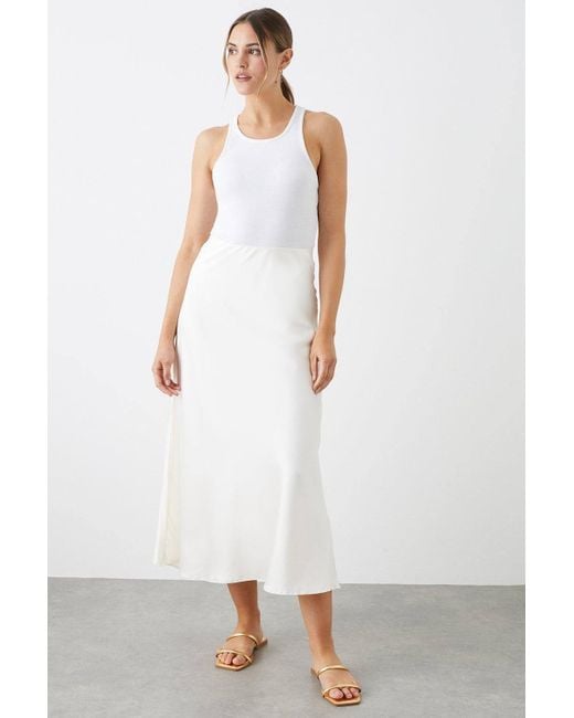Dorothy Perkins White Satin Bias Midi Skirt