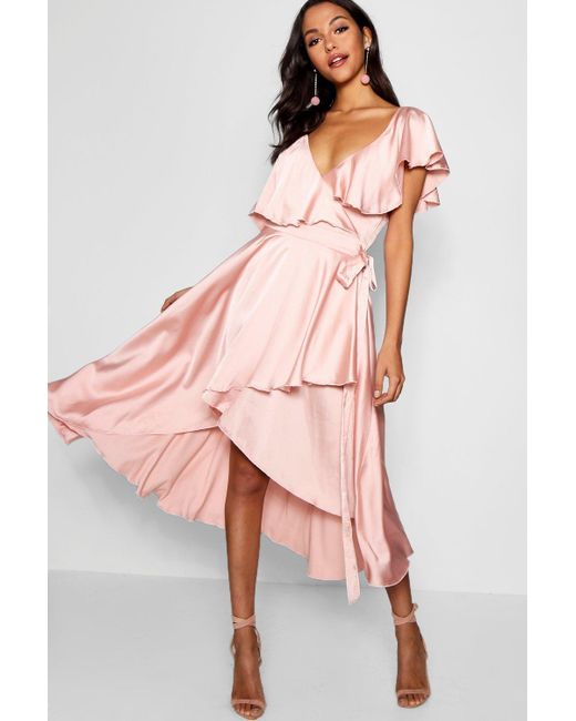 satin frill skirt wrap skater dress