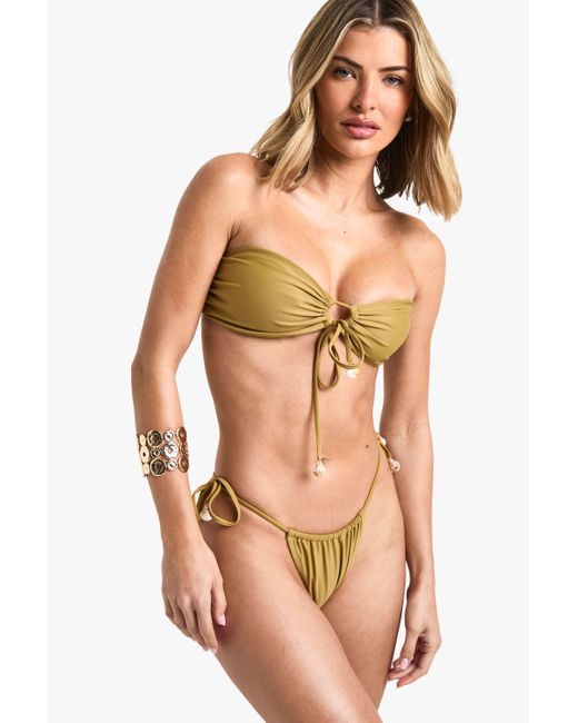Braguita De Biquini Con Atadura Lateral Y Ribete De Conchas Boohoo de color Green