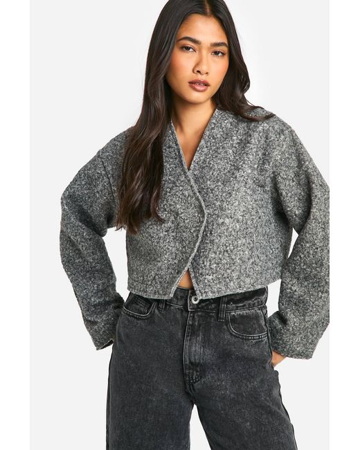 Boohoo Gray Wool Look Cropped Jacket