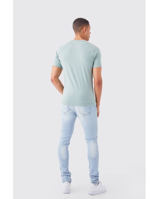 BoohooMAN Blue Mens Skinny Stretch Stacked All Over Slash Jeans for men