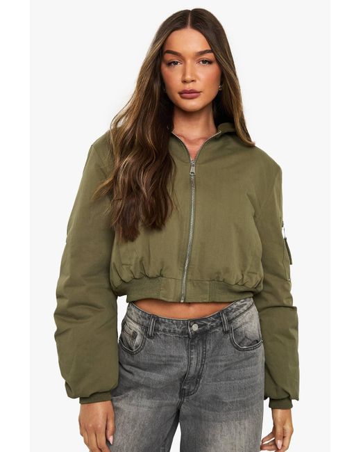 Boohoo Green Contrast Hood Bomber Jacket