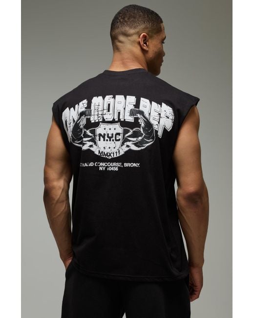 BoohooMAN Man Active Oversize vesttop mit One More Rep NYC Print in Gray für Herren
