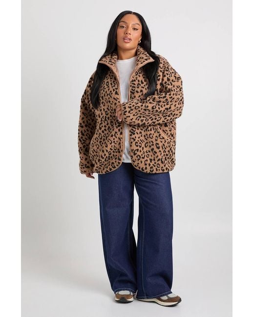 Boohoo Brown Plus Zip Up Teddy Jacket