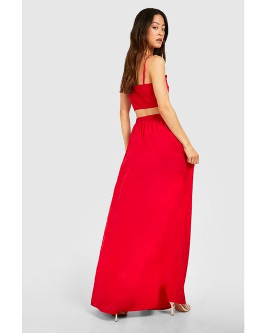 Boohoo Red Tall Tie Front Top And Maxi Skirt Co-ord