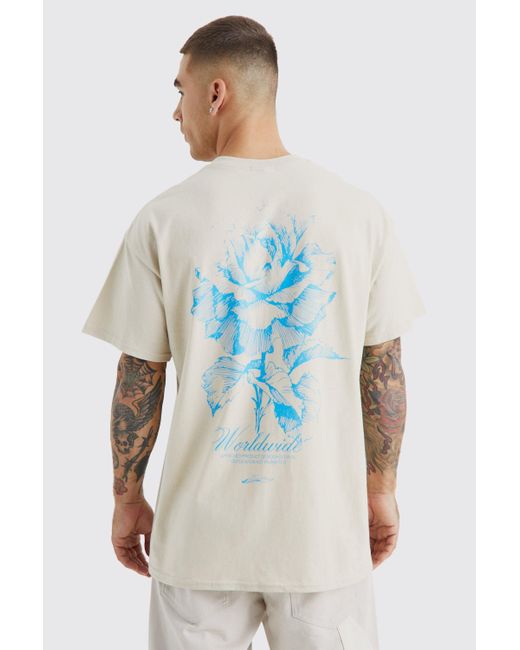 BoohooMAN Blue Oversized Worldwide Floral Graphic T-shirt for men