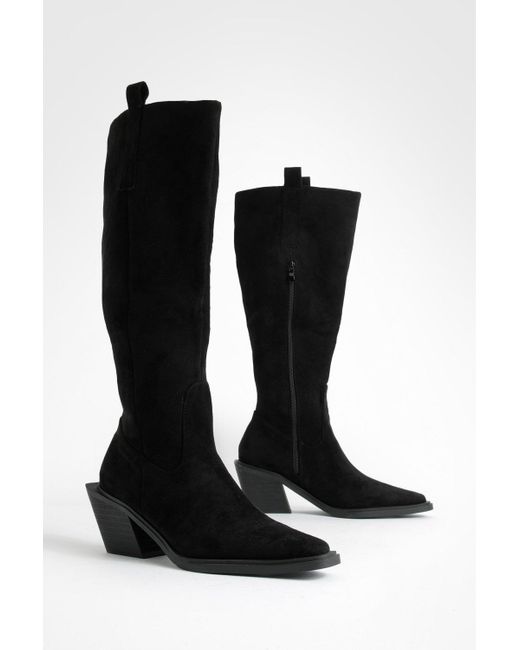 Boohoo Black Extended Rand Knee High Western Boots