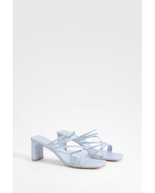 Strappy Low Block Heeled Mules Boohoo de color White