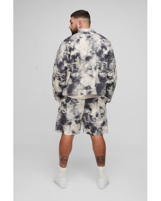 BoohooMAN Gray Plus Abstract Printed Twill Relaxed Fit Shorts for men