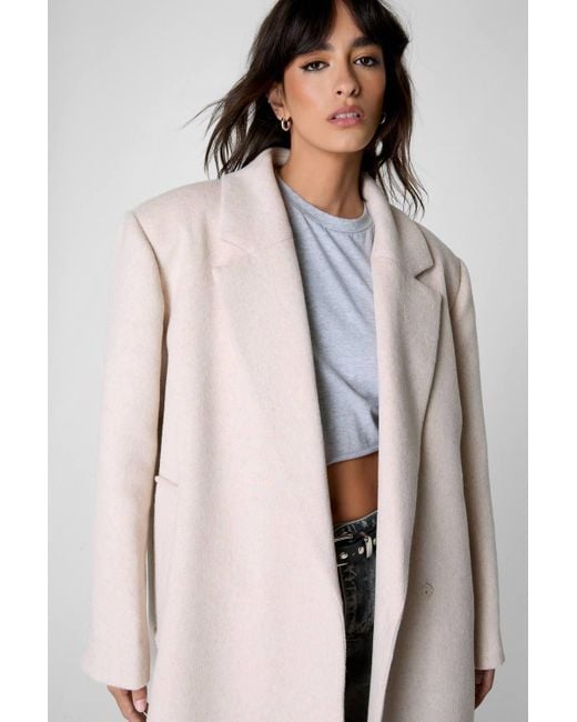 Nasty Gal Natural Premium Wool Blend Double Breasted Coat