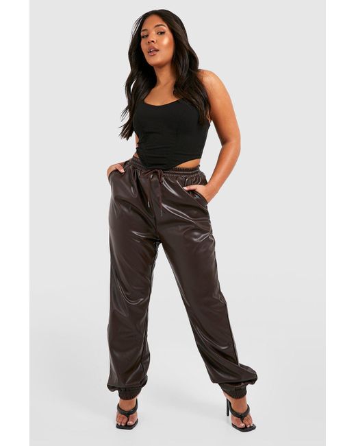 Boohoo Plus Faux Leather Joggers in Black | Lyst Canada