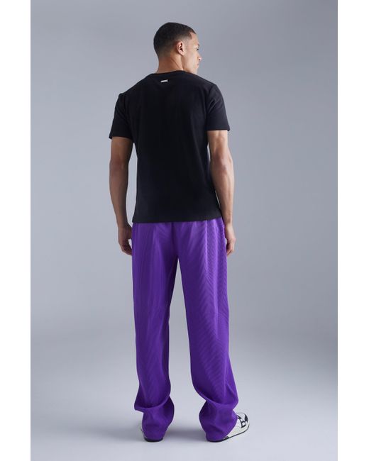 BoohooMAN Purple Tall Elastic Waist Relaxed Fit Pleated Trouser for men