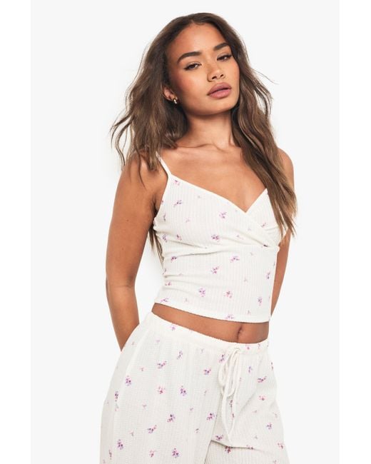 Boohoo White Ditsy Waffle Strappy Cami Top