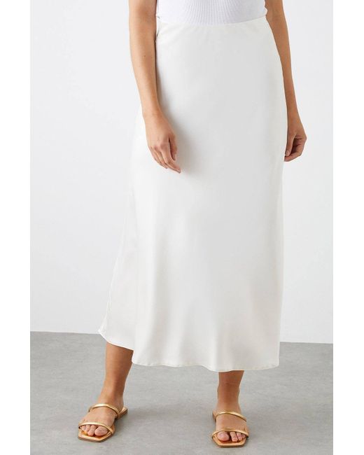 Dorothy Perkins White Satin Bias Midi Skirt