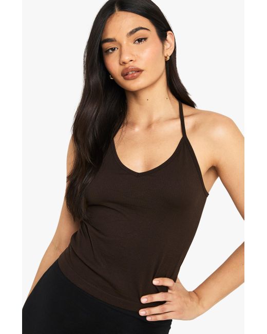 Boohoo Brown Seamless Rib Racer Back Vest Top
